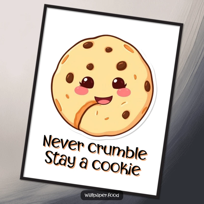 Funny Free Printable Wall Art: A happy cookie character displays a wide, sweet grin from a noticeable bite taken out.