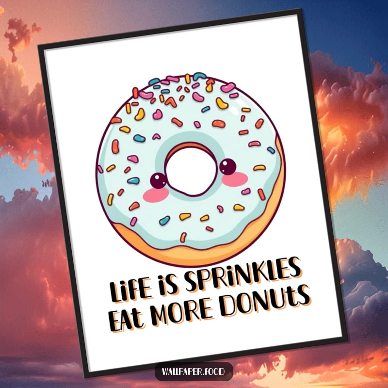 Funny Free Printable Wall Art: A cheerful doughnut character is covered in a delightful explosion of colorful sprinkles.