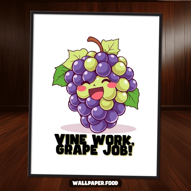 Funny Free Printable Wall Art depicting a bunch of vibrant grapes in mid-giggle, radiating pure, infectious joy and humor.