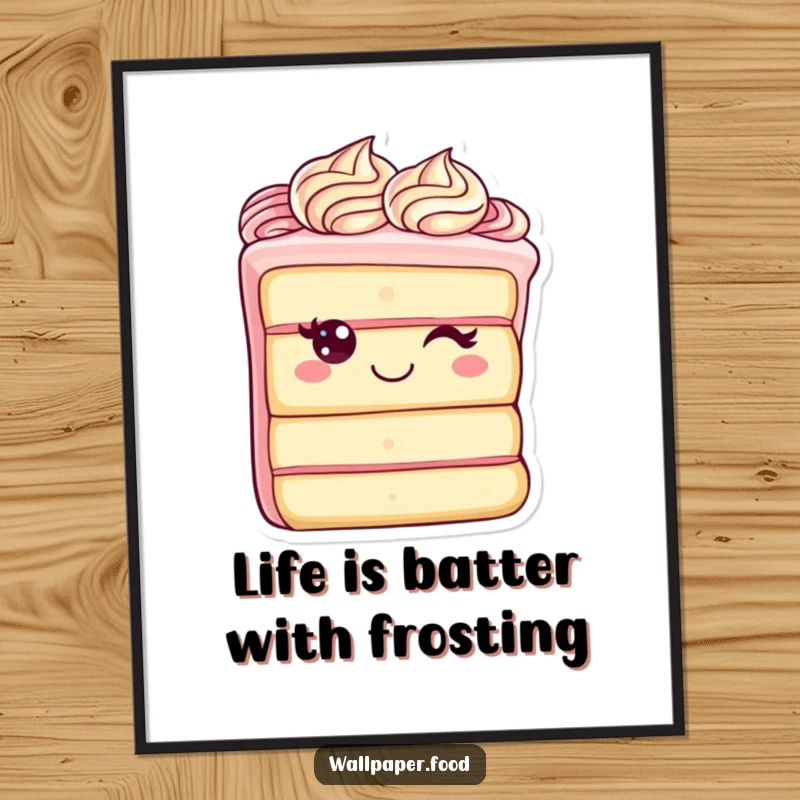 Funny Free Printable Wall Art: a cheerful cake character with elegant frosting swirls bringing joy to your decor.