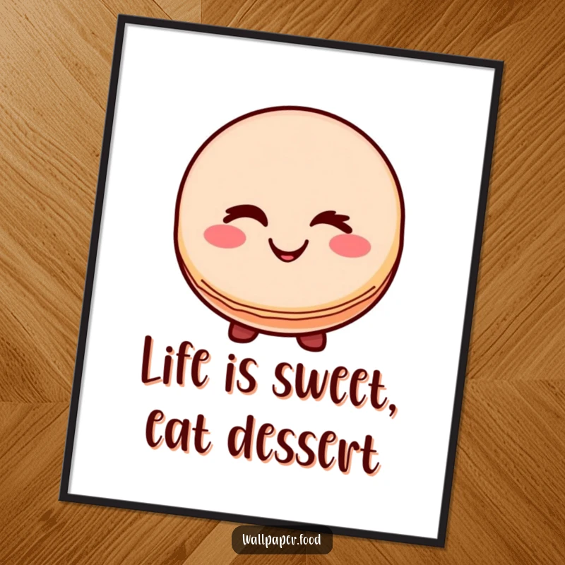 Funny Free Printable Wall Art of a smiling macaron character giving a cheerful wink, bringing playful elegance to your decor.