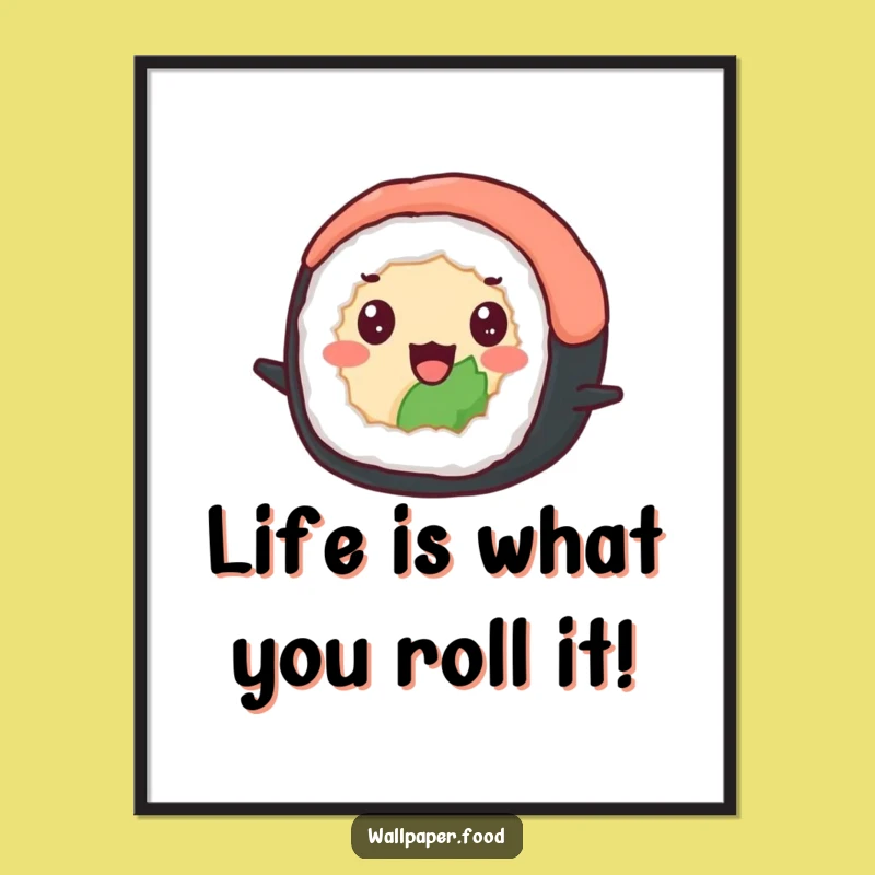 Free Printable Wall Art: Joyful Bouncing Sushi Roll Design for a Playful Home Decor Accent