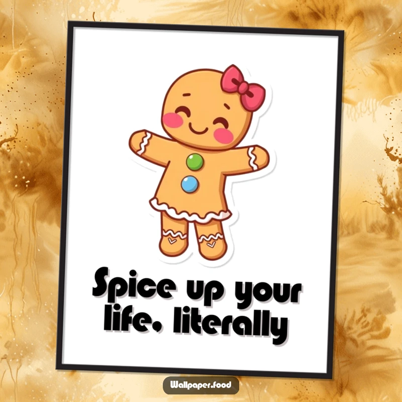 Funny Free Printable Wall Art: a smiling gingerbread man with candy buttons captured mid-dance, radiating pure joy.