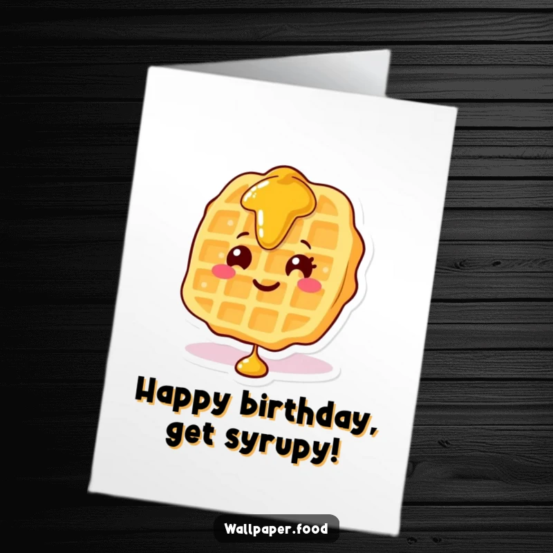 Funny Free Printable Birthday Card: A smiling waffle character with thick syrup cascading down its sides.