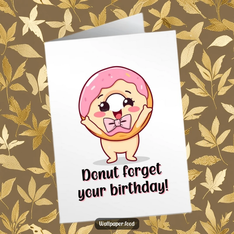 Funny Free Printable Donut Birthday Card: A delighted donut in a bow tie strikes a dramatic pose, perfect for a downloadable gift.