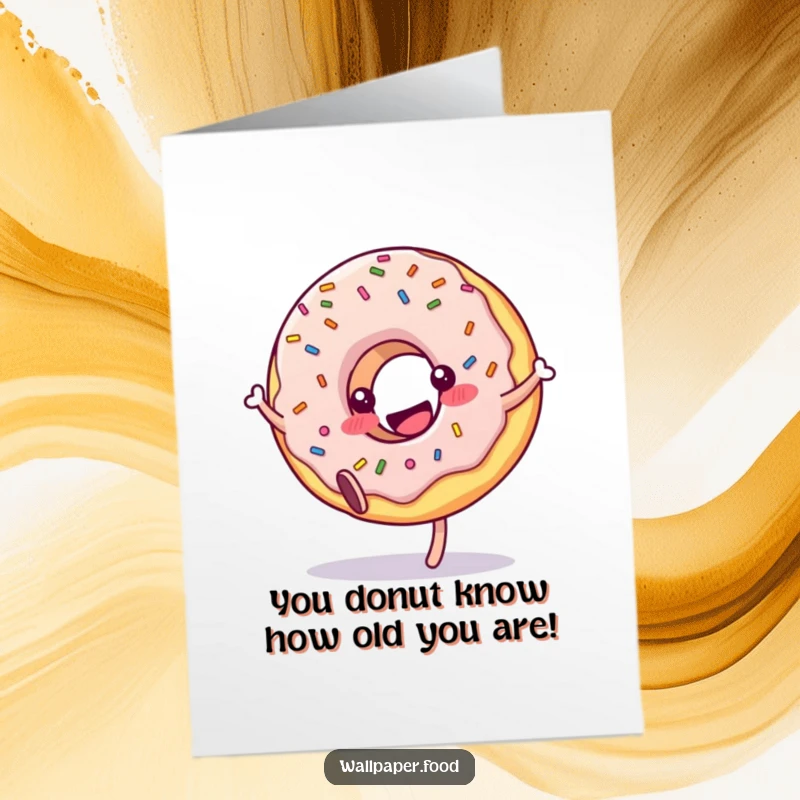 Funny Free Printable Birthday Card: A cheerful donut character with colorful sprinkles performs a perfect, delightful cartwheel with pure joy.