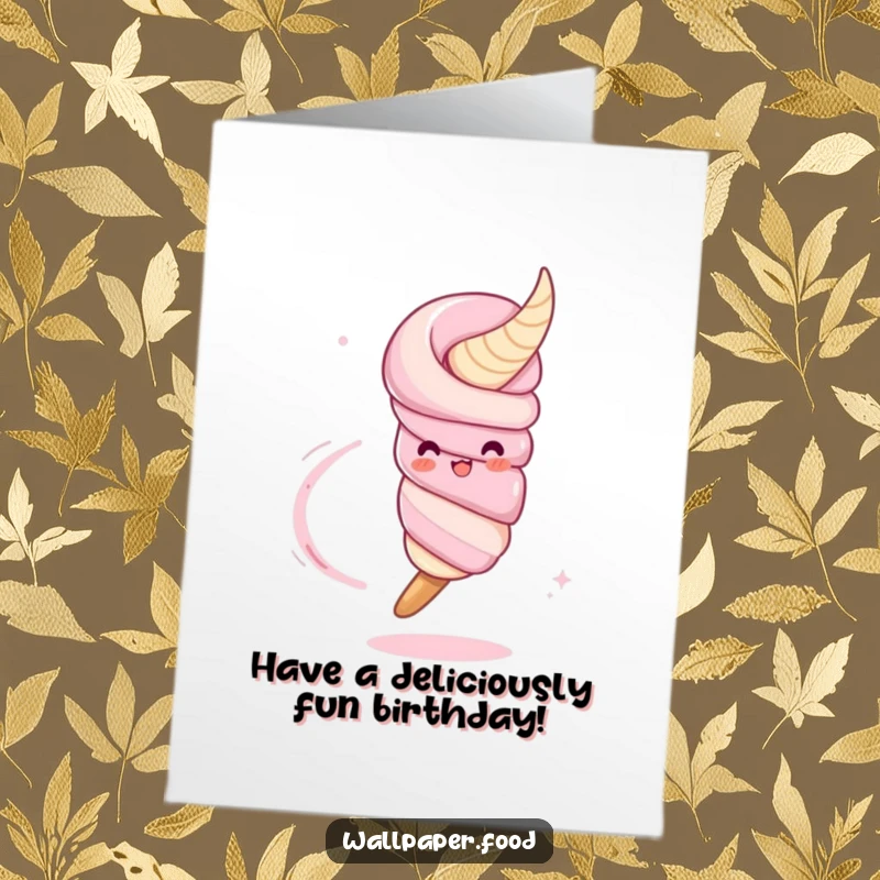 Free Printable Birthday Card featuring a twirling churro character joyfully leaving a sugary trail, celebrating with fun.