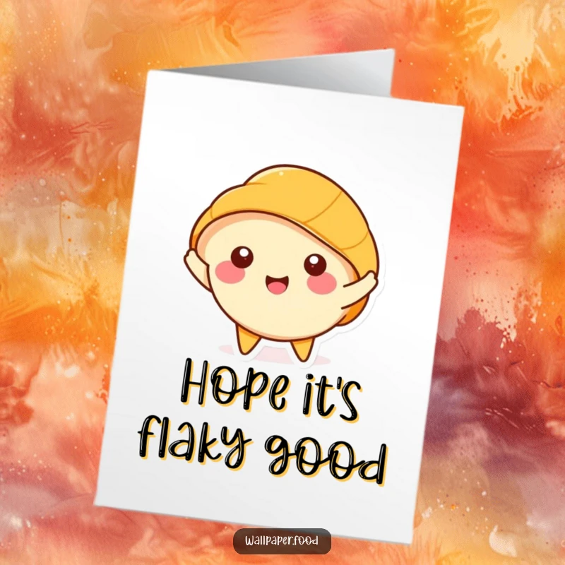 Funny Free Printable Happy Birthday card of a croissant character joyfully stretching its flaky layers.