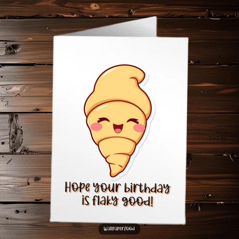 Funny Free Printable Birthday Card featuring a delighted croissant character winking playfully, ready to celebrate.