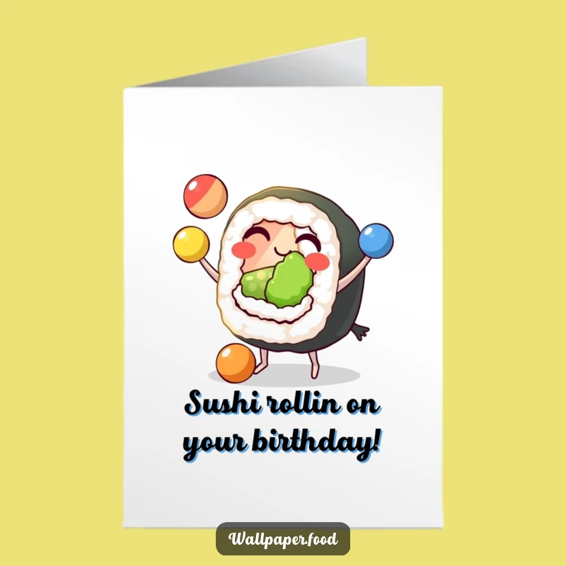 Free Printable Funny Sushi Juggling Birthday Card - Skillful Downloadble Gift