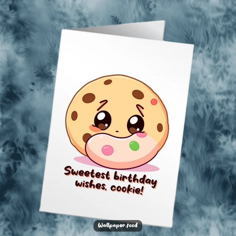Funny Free Printable Birthday Card: A cookie character with comically wide eyes gazing in awe at a massive candy.
