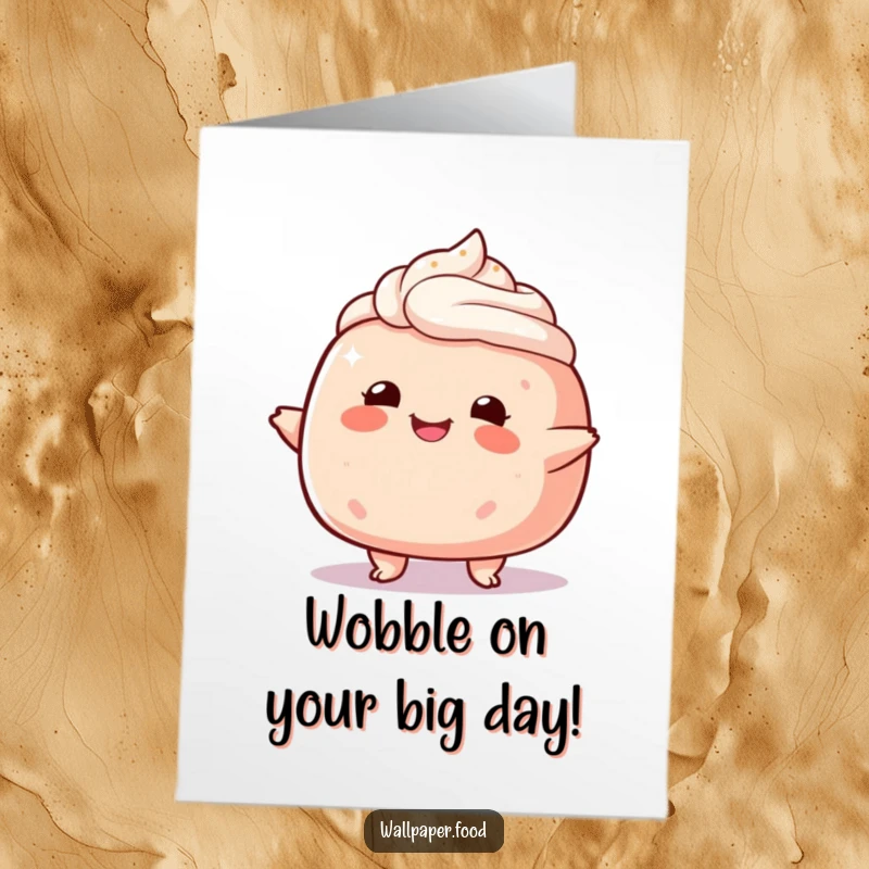 Funny Free Printable Birthday Card: A plump cake character wobbling happily, perfect for a cheerful and humorous birthday wish.