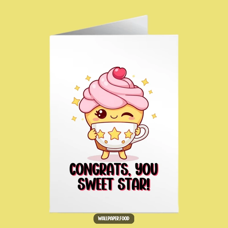 Free Printable Funny Cupcake Congrats Card: Star Tea Design for a Joyful Downloadable Gift