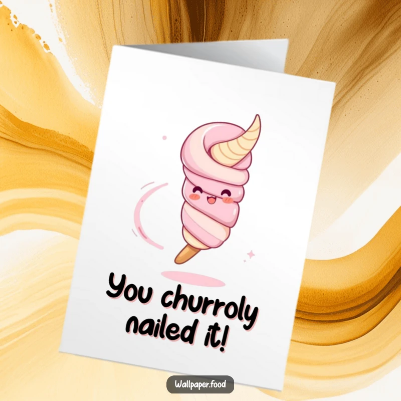 Free Printable Congratulations Card showing a twirling churro character leaving a sugary trail, marking a sweet achievement.
