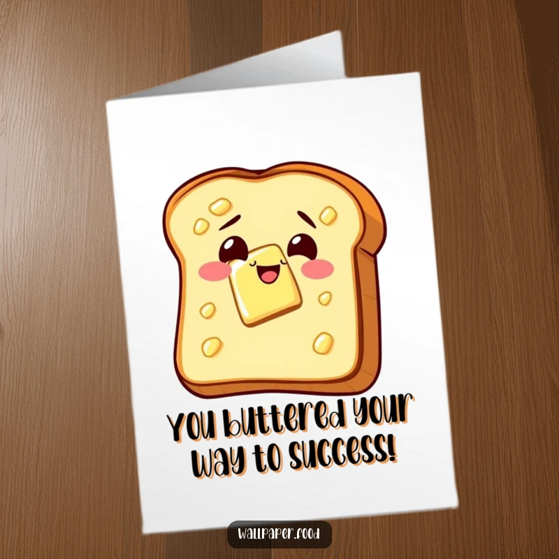 Funny Free Printable Congrats Card: A buttered toast slice wiggles joyfully, celebrating your fantastic achievement.