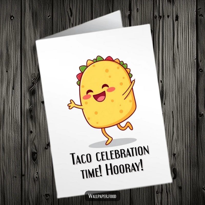 Funny Free Printable Congratulations Card: A smiling taco with legs happily dancing a celebratory jig.