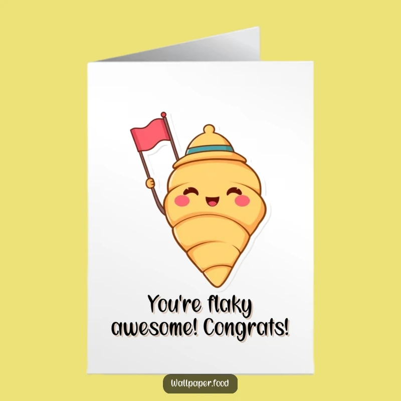 Free Printable Congrats Card: Waving Croissant for Celebrating Achievements with French Flair