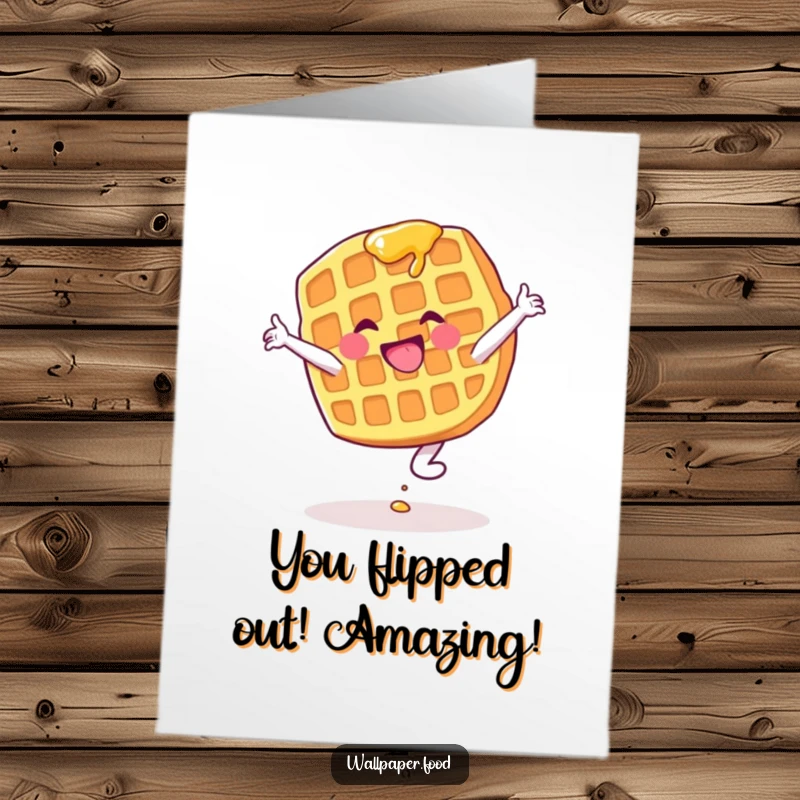 Funny Free Printable Congratulations card showing a happy waffle character with syrup doing a cartwheel.
