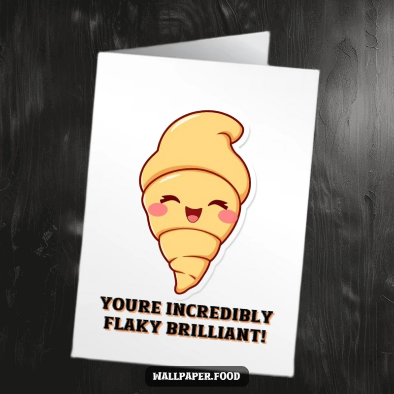Funny Free Printable Congratulations Card showing a croissant character with a delighted grin, giving an extravagant wink.