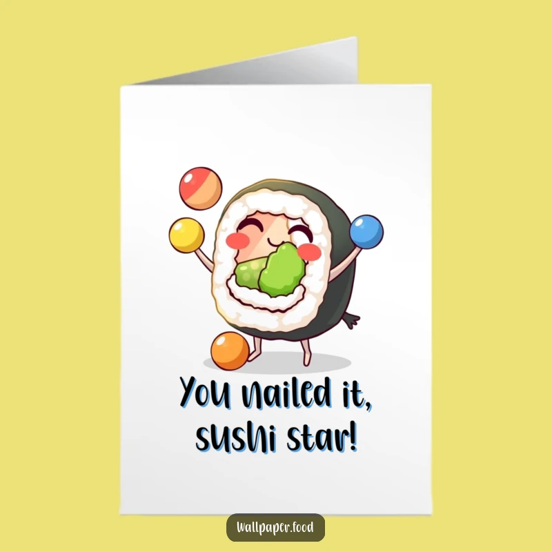 Free Printable Funny Sushi Juggling Congrats Card - Downloadable Celebration Gift
