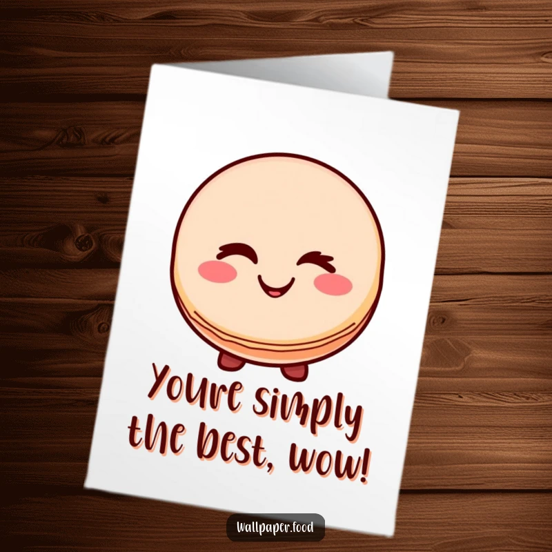 Free Printable Congratulations Card showing a smiling macaron character with a cheerful wink, celebrating with wit.