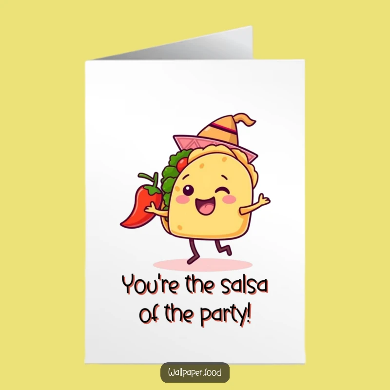 Free Printable Taco Congratulations Card: Funny Dancer Taco & Chili Pepper Downloadable Gift