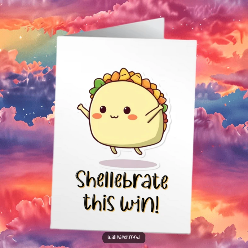 Funny Free Printable Congratulations Card: A taco performing an impressive mid-air split to celebrate your amazing accomplishment.
