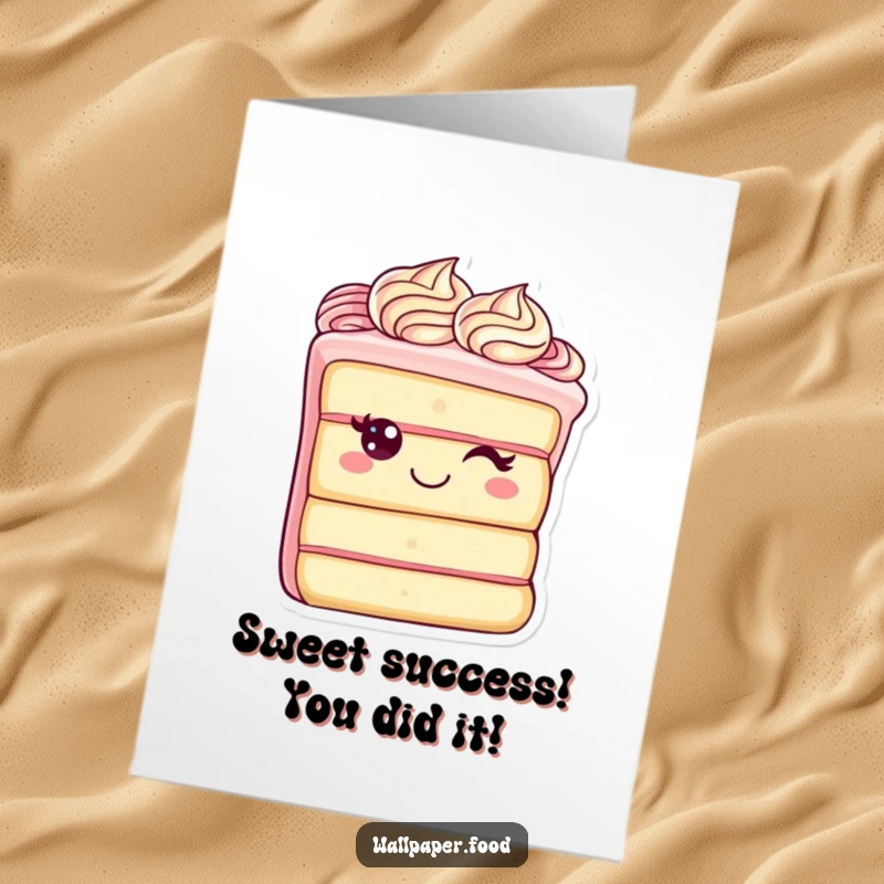 Funny Free Printable Congratulations Card showcasing a joyful cake slice character celebrating an achievement.
