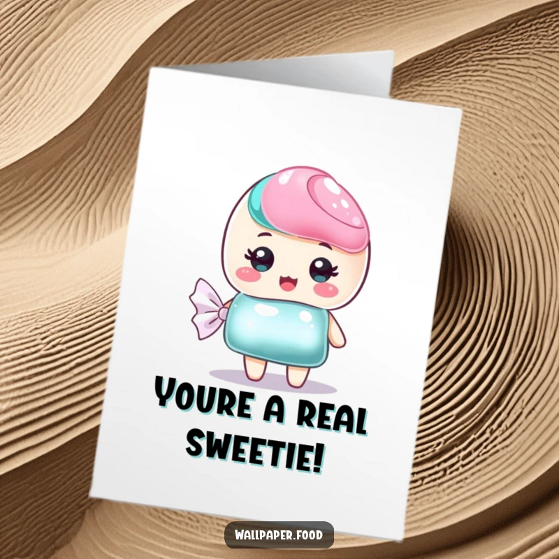 Funny Free Printable Congratulations Card: Sweet candy character with a shimmering wrapper, congratulating you on your sweet success.
