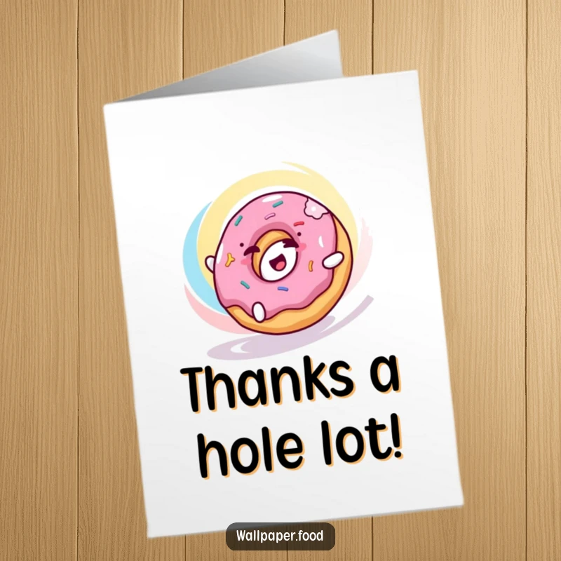 Funny Free Printable Donut Thank You Card: A happy donut character rolls with delight through a colorful swirl, sharing sweet thanks.