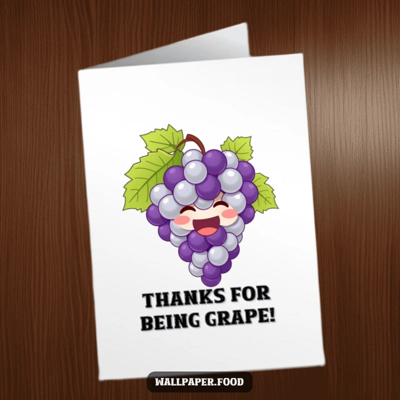 Funny Free Printable Thank You Card: A bunch of grapes giggling and bursting with joy, expressing heartfelt thanks in a fun way.