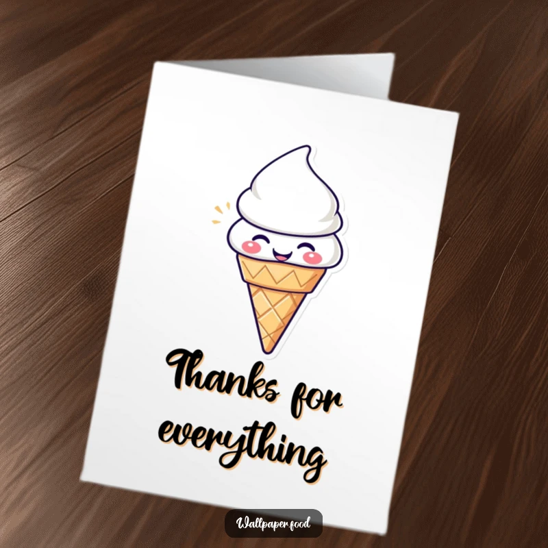 Funny Free Printable Thank You card featuring a joyful ice cream cone character radiating happiness.