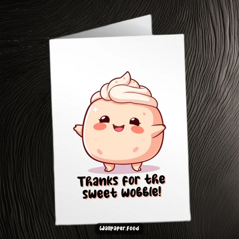Funny Free Printable Thank You Card: A cute cake character wobbling with happiness, offering a humorous way to say thanks.