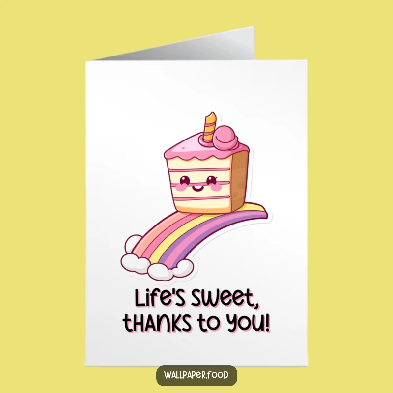 Free Printable Funny Cake Thank You Card - Rainbow Sliding Dessert Downloadable Appreciation