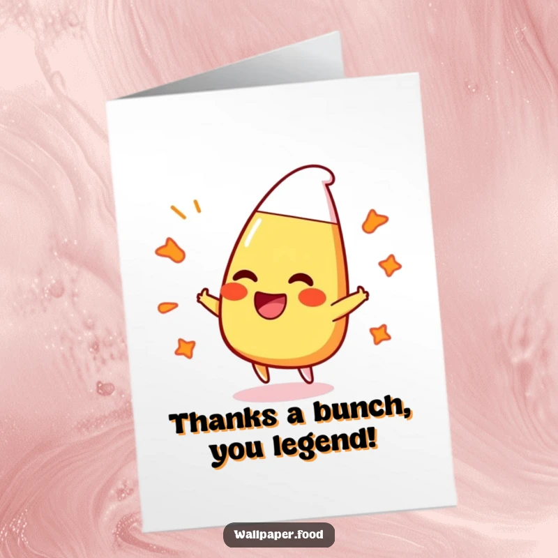 Funny Free Printable Thank You Card: A happy candy corn character laughs while bouncing off bubbles.