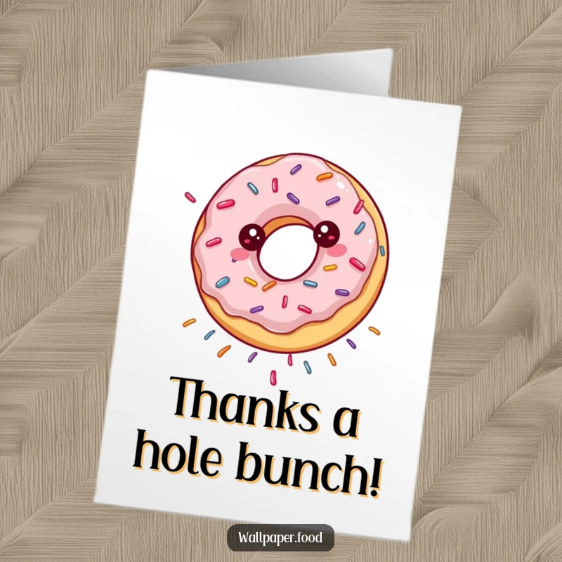 Funny free printable thank you card of a happily spinning donut showering sprinkles, expressing thanks.