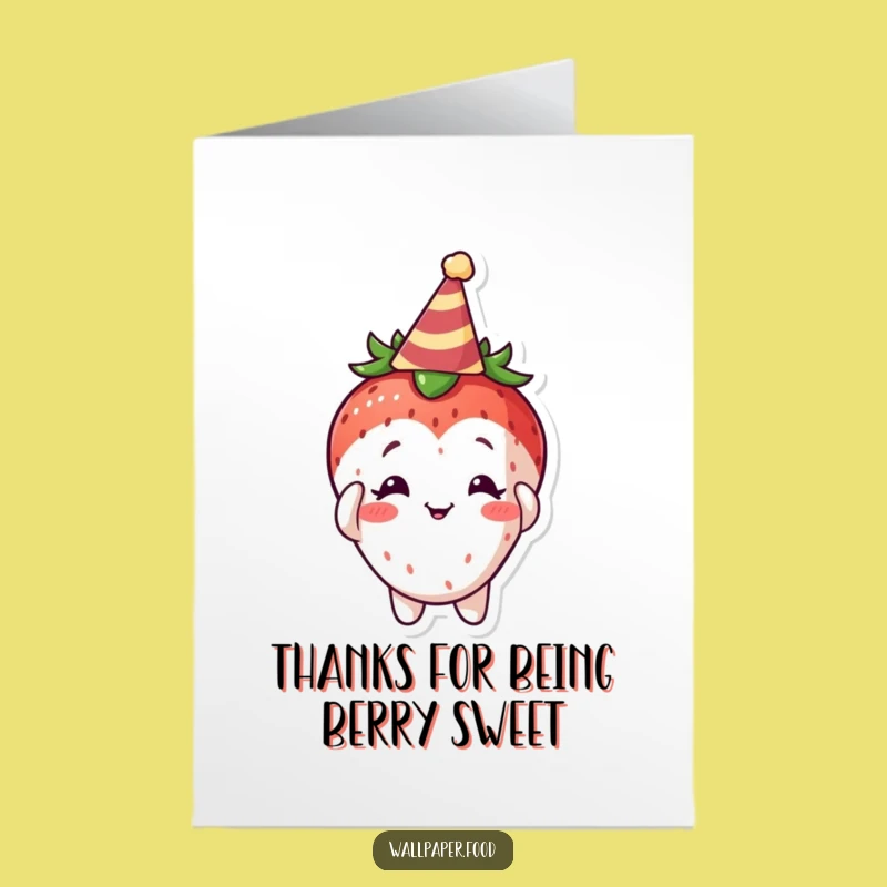 Free Printable Thank You Card: Curious Strawberry Party Hat, Sweet Downloadable Greeting