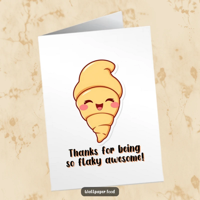 Funny Free Printable Thank You Card featuring a croissant character winking with a delighted grin, expressing thanks.