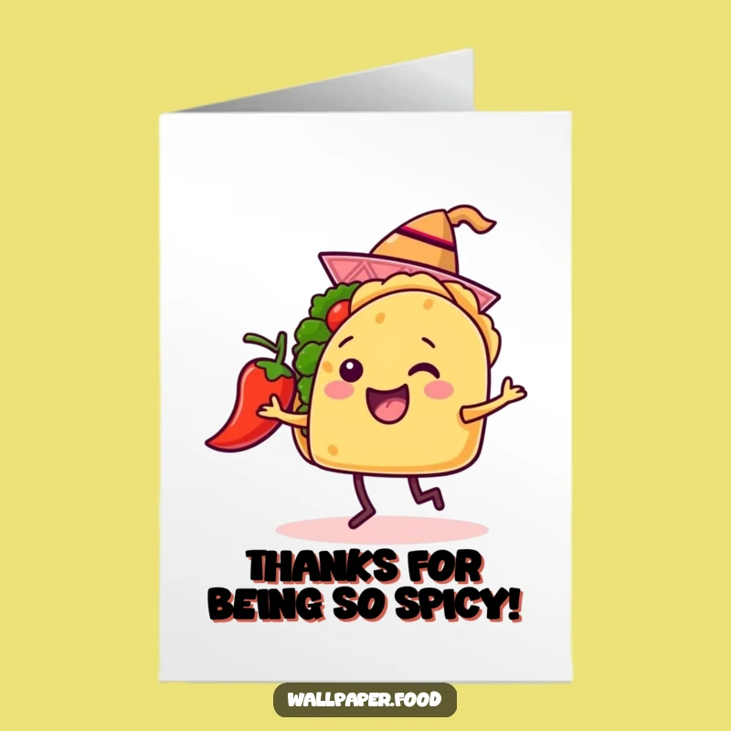 Free Printable Taco Thank You Card: Funny Dancer Taco & Chili Pepper Downloadable Gift