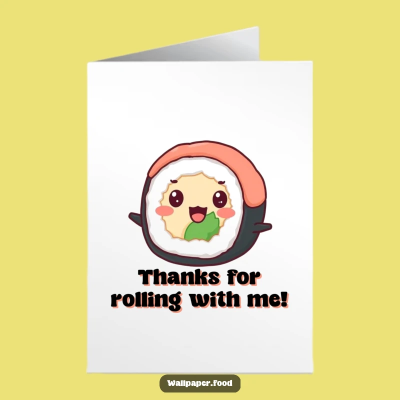 Free Printable Thank You Card: Bouncing Sushi Expressing Gratitude with Delightful Moves