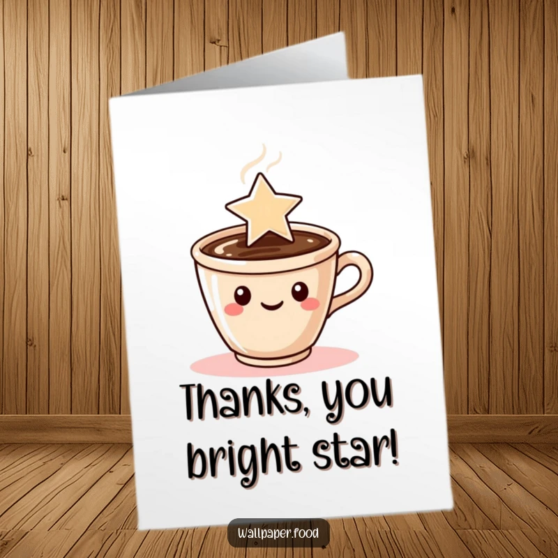 Funny Free Printable Thank You Card: A coffee cup character's steam is artfully shaped into a twinkling star.