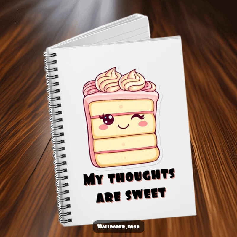 Funny notebook with a cheerful cake slice character, its elegant frosting swirls adding a touch of sweetness to your notes and plans.