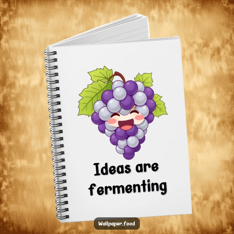 Funny grapes notebook with a giggling bunch of grapes bursting with joy, perfect for writing notes.