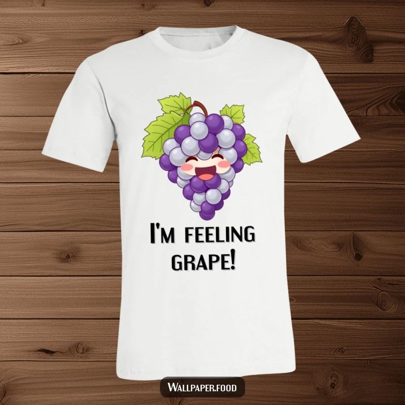 Funny grapes t-shirt showing a giggling bunch of grapes bursting with pure joy and happiness.