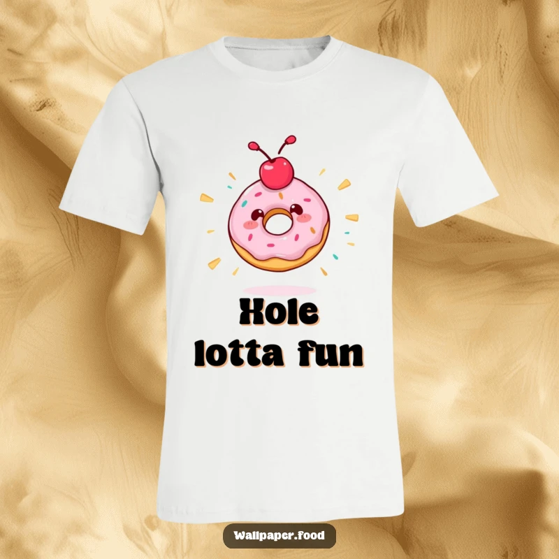 Funny t-shirt showcasing a crazed donut character with a cherry on top, spinning uncontrollably with infectious, sugary energy.