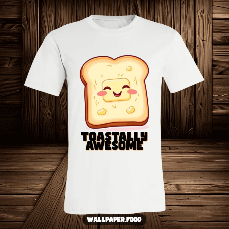 Funny slice of toast with butter T-shirt, wiggling with glee, perfect for breakfast lovers and humor. Great funny gift.