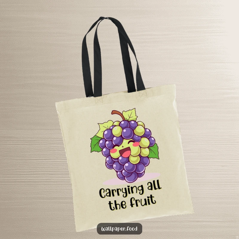 Funny Giggling Grapes Tote Bag with a bunch of grapes in stitches, perfect for stylish, humorous, and practical carrying.