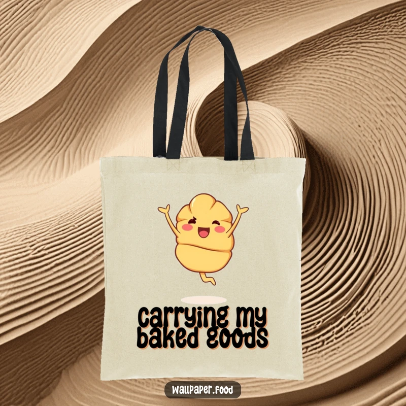 Funny Tote Bag: A joyful croissant character in a graceful pirouette, perfect for carrying essentials with a side of playful elegance.