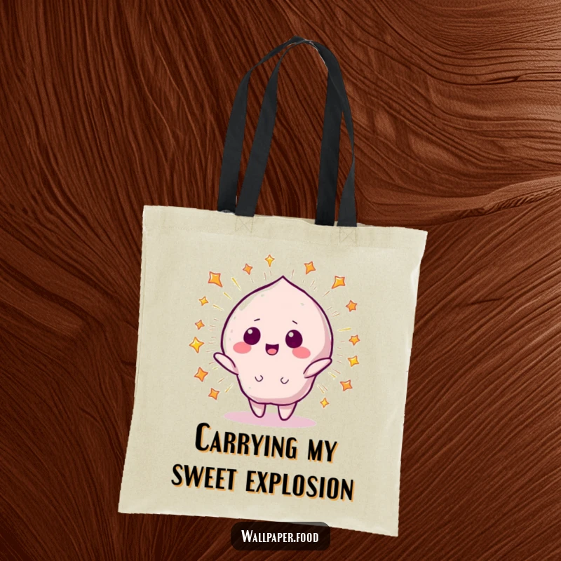 Funny Tote Bag: A beaming candy character surrounded by a dazzling starry explosion, perfect for carrying joy and gifts.