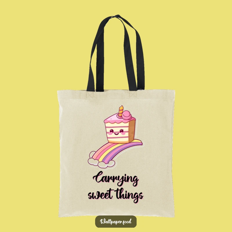 Funny Grinning Cake Rainbow Tote Bag, Sweet Ride Humorous Carryall